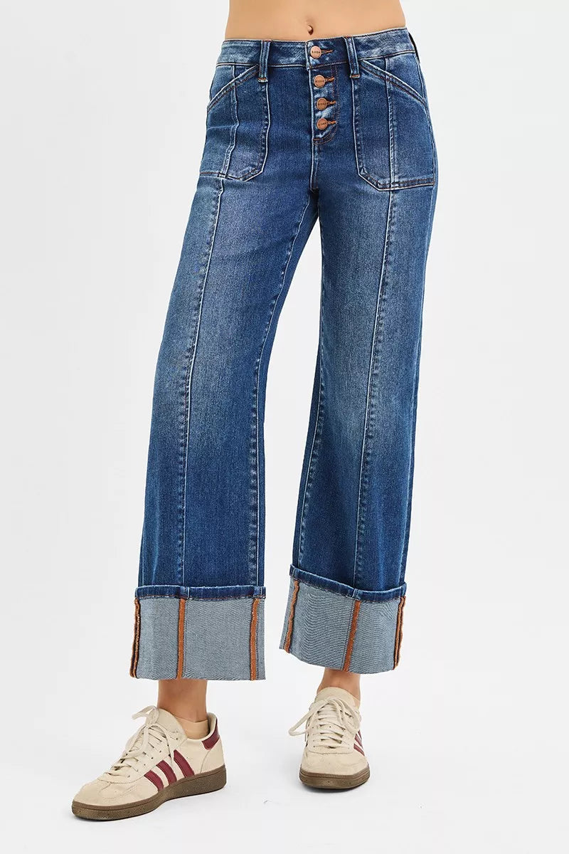 RISEN Full Size High Rise Crop Wide Straight Cuffed Jeans Plus Size on Simply Obsessed