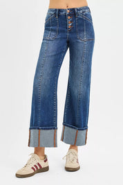RISEN Full Size High Rise Crop Wide Straight Cuffed Jeans Plus Size on Simply Obsessed