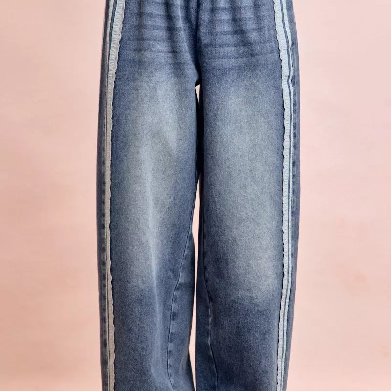 BIBI Washed Lace Contrast Sided Jeans on Simply Obsessed