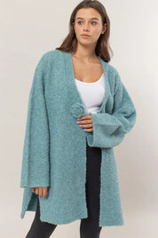 HYFVE Front Rosette Longline Slit Sweater Cardigan **FALL DEBUT SALE** on Simply Obsessed