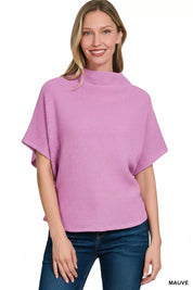 ZENANA Mock Neck Sweater with Side Shirred on Simply Obsessed