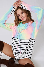 BiBi Tie Dye French Terry Cowl Neck Top on Simply Obsessed
