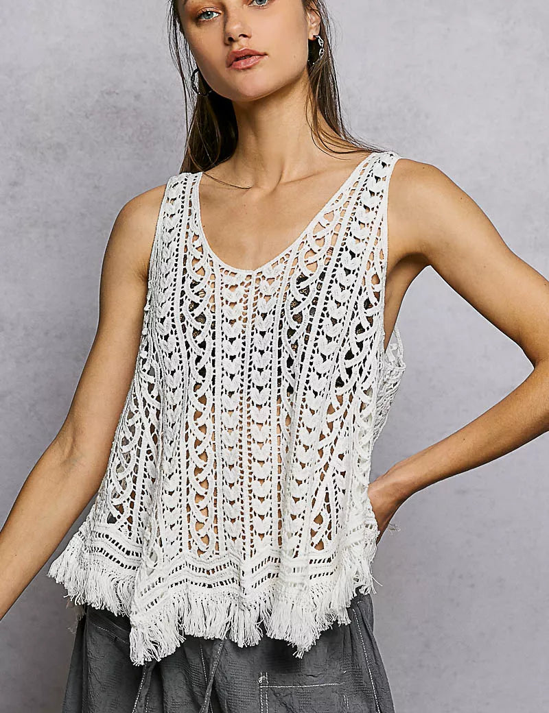POL Crochet Fringe Hem Tank Top on Simply Obsessed