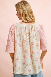 BIBI Crinkle Floral Gauze Mix And Matched Blouse Top on Simply Obsessed