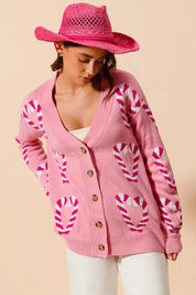 SO ME Christmas Candy Cane Button Front Sweater Cardigan on Simply Obsessed