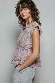 POL Eyelet Embroidery Pintuck Sleeveless Cotton Blouse on Simply Obsessed