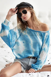 BiBi Tie Dye Hacci Top with Contrast Stitching Detail on Simply Obsessed
