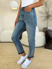 JUDY BLUE Full Size Mid Rise Rigid Magic Release Hem Jeans on Simply Obsessed