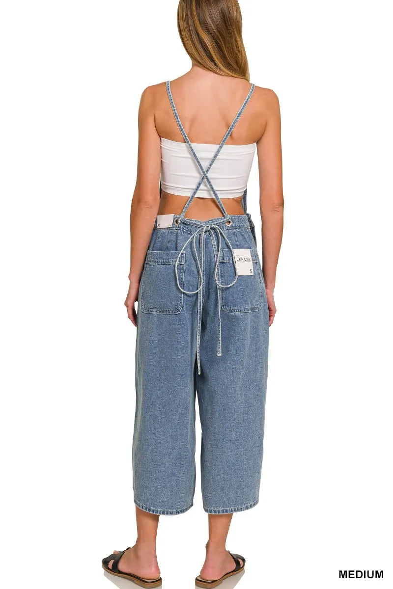 ZENANA Denim Medium Washed Wide Leg Overalls on Simply Obsessed
