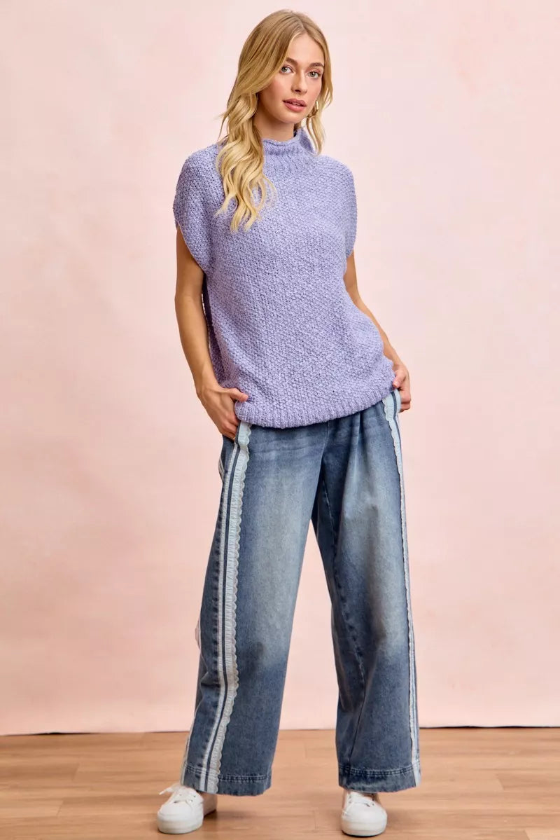 BIBI Washed Lace Contrast Sided Jeans on Simply Obsessed