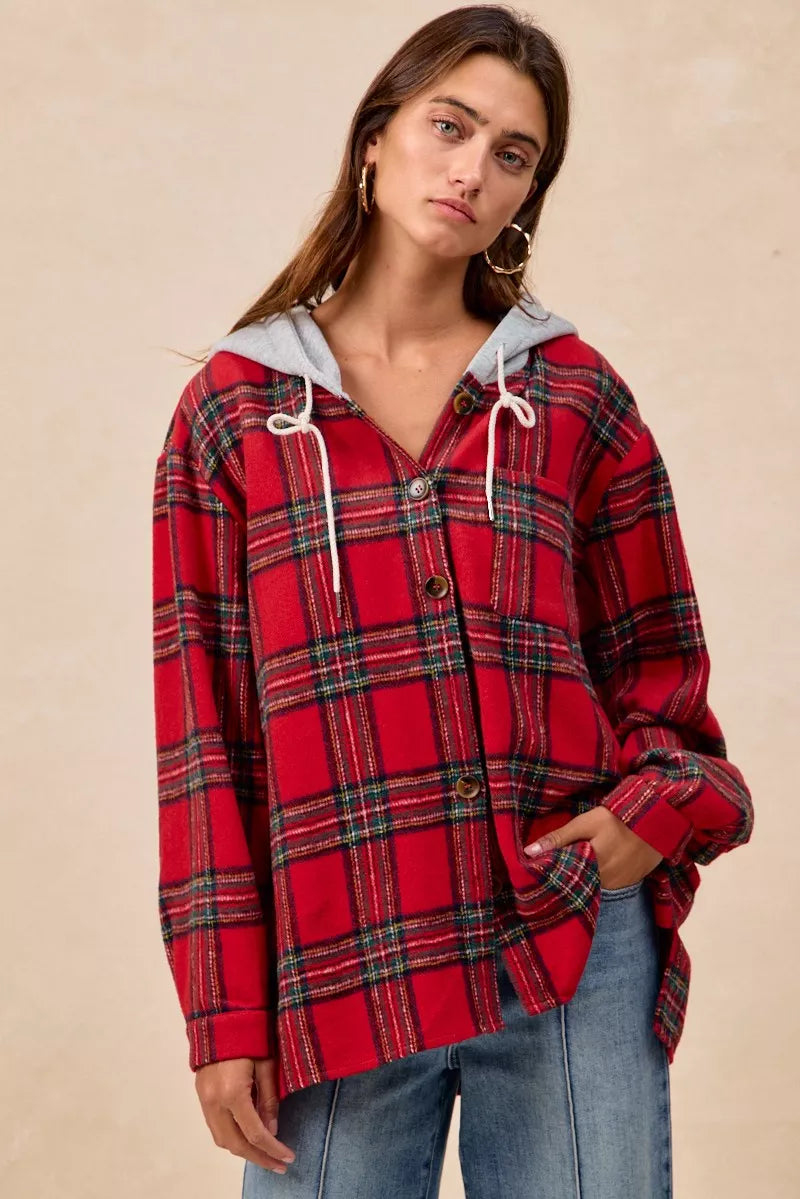 BIBI Brushed Plaid Hooded Jacket on Simply Obsessed