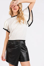 Mittoshop Contrast Trim Ruffled Cap Sleeve Knit Top on Simply Obsessed