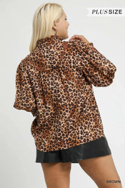 UMGEE Full Size Leopard Print Ruffle Neck Blouse Plus Size **FALL DEBUT SALE** on Simply Obsessed
