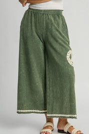 UMGEE Full Size Peace Lace Applique Mineral Wash Wide Leg Pants Plus Size **FALL DEBUT SALE** on Simply Obsessed