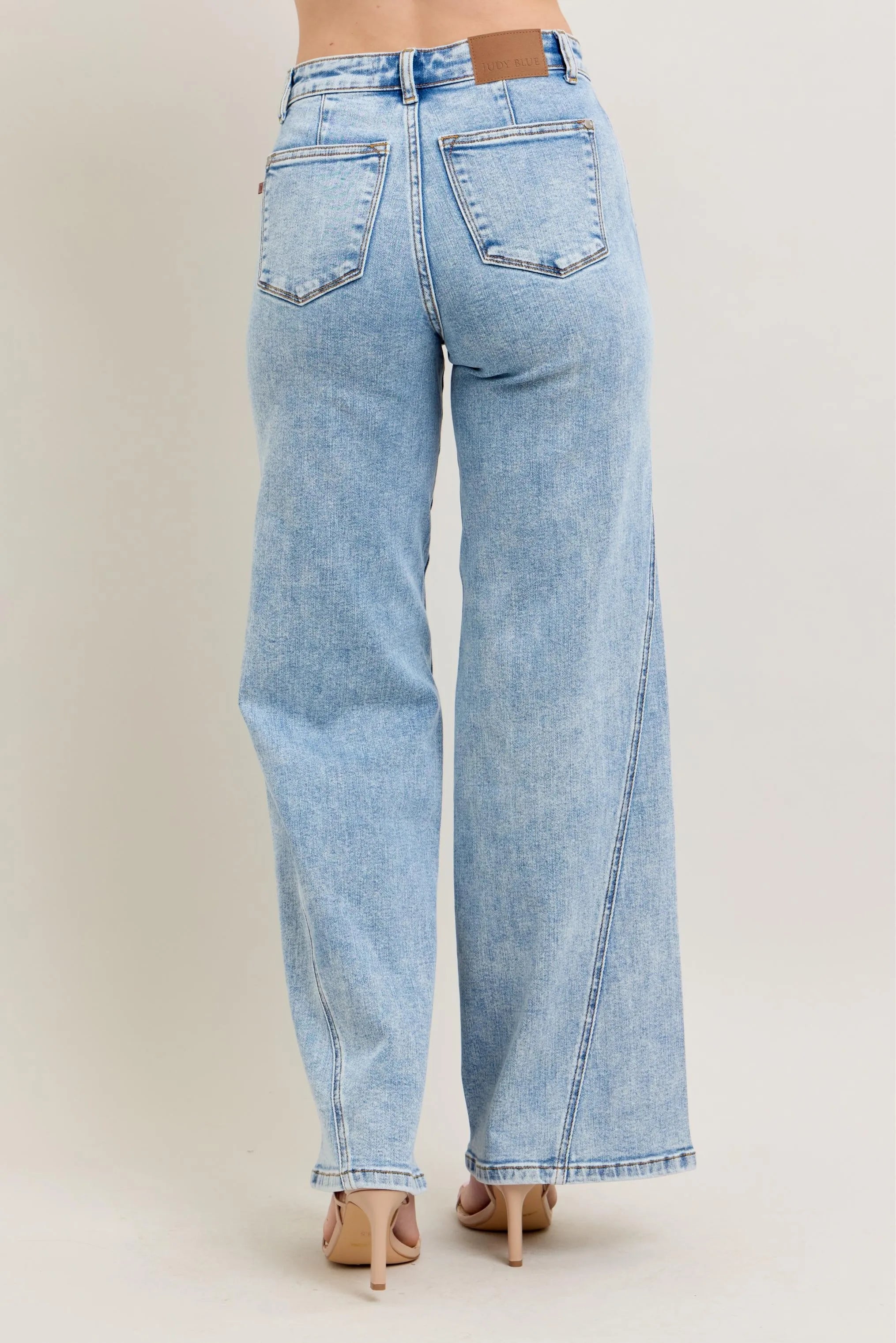Judy Blue Full Size High Waist Wide Leg Jeans with Skewed Inseam Plus Size on Simply Obsessed