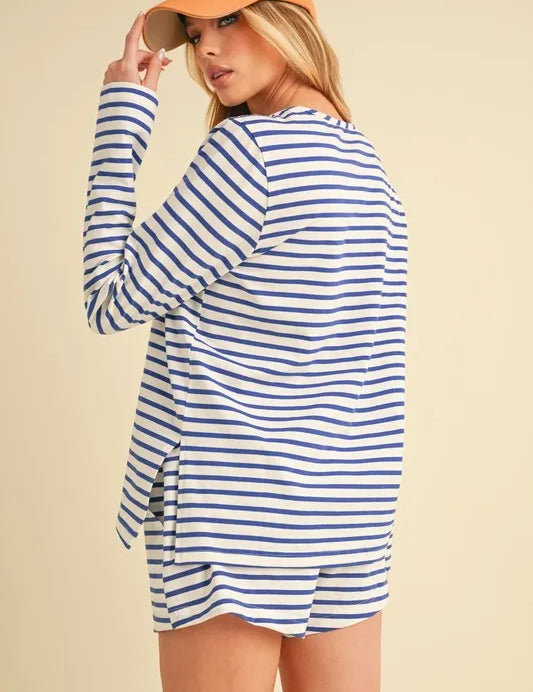 Aemi+Co Drawstring Contrast Striped Shorts on Simply Obsessed