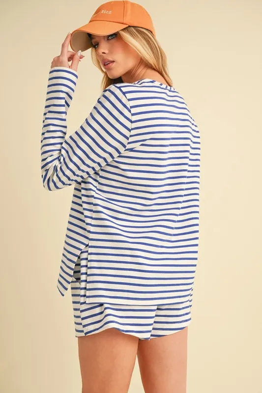 Aemi+Co Drawstring Contrast Striped Shorts on Simply Obsessed