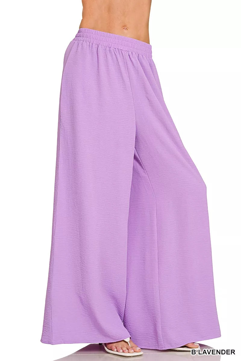 ZENANA Woven Airflow Twisted Top & Wide Leg Pants Set on Simply Obsessed