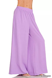 ZENANA Woven Airflow Twisted Top & Wide Leg Pants Set on Simply Obsessed