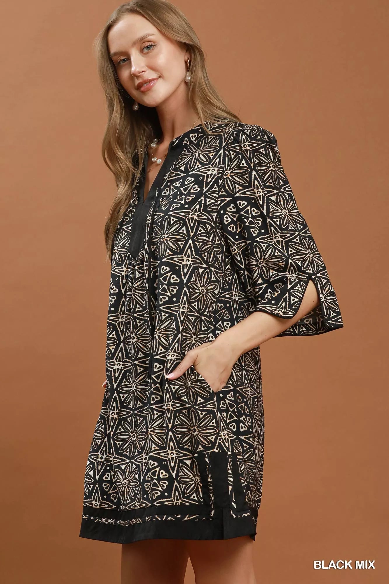 UMGEE Mix Geometric Print V-Neck Tassel Detail Tunic Dress **FALL DEBUT SALE** on Simply Obsessed