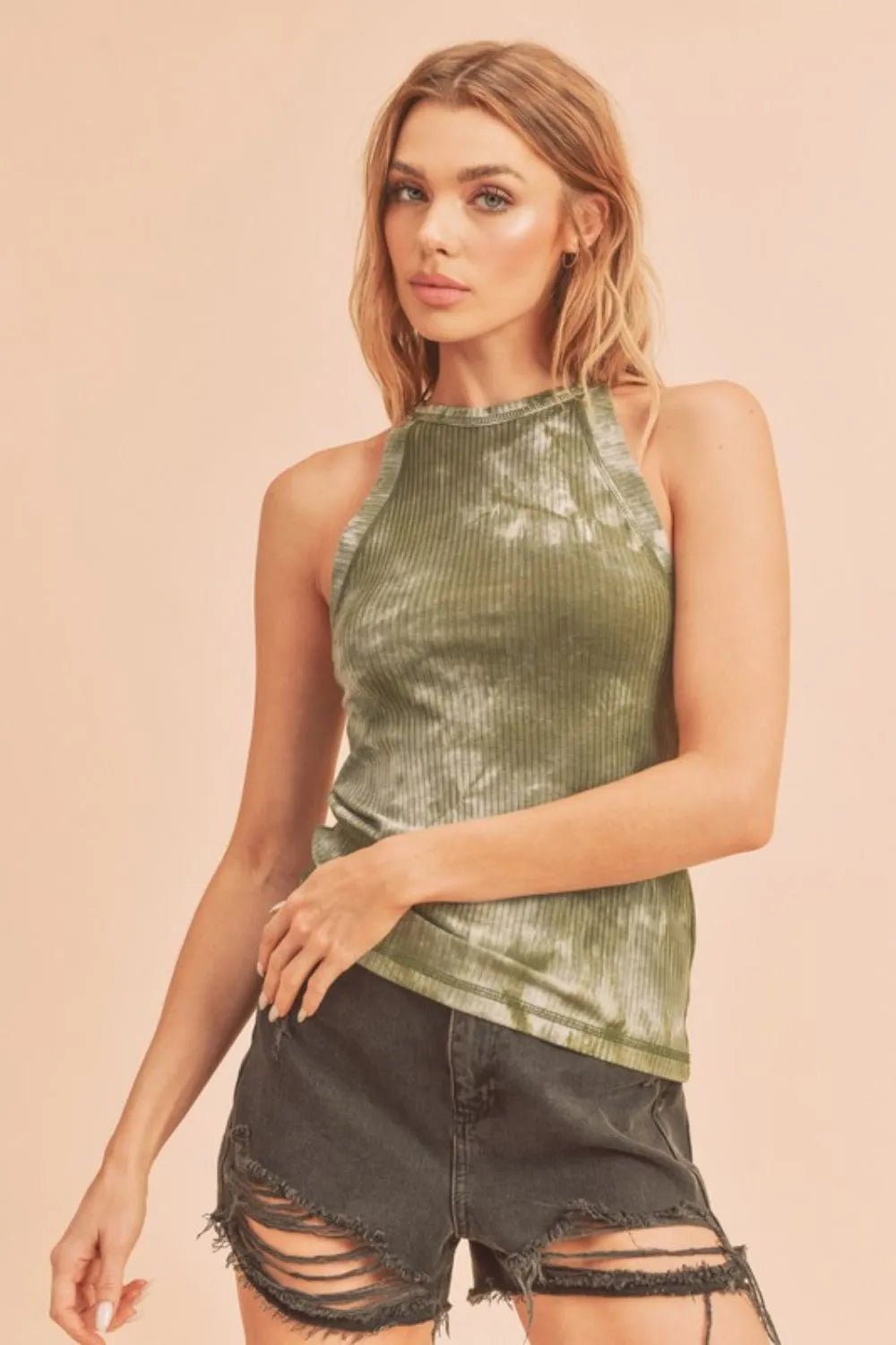 AEMI + CO Ribbed Tie-Dye Round Neck Tank on Simply Obsessed