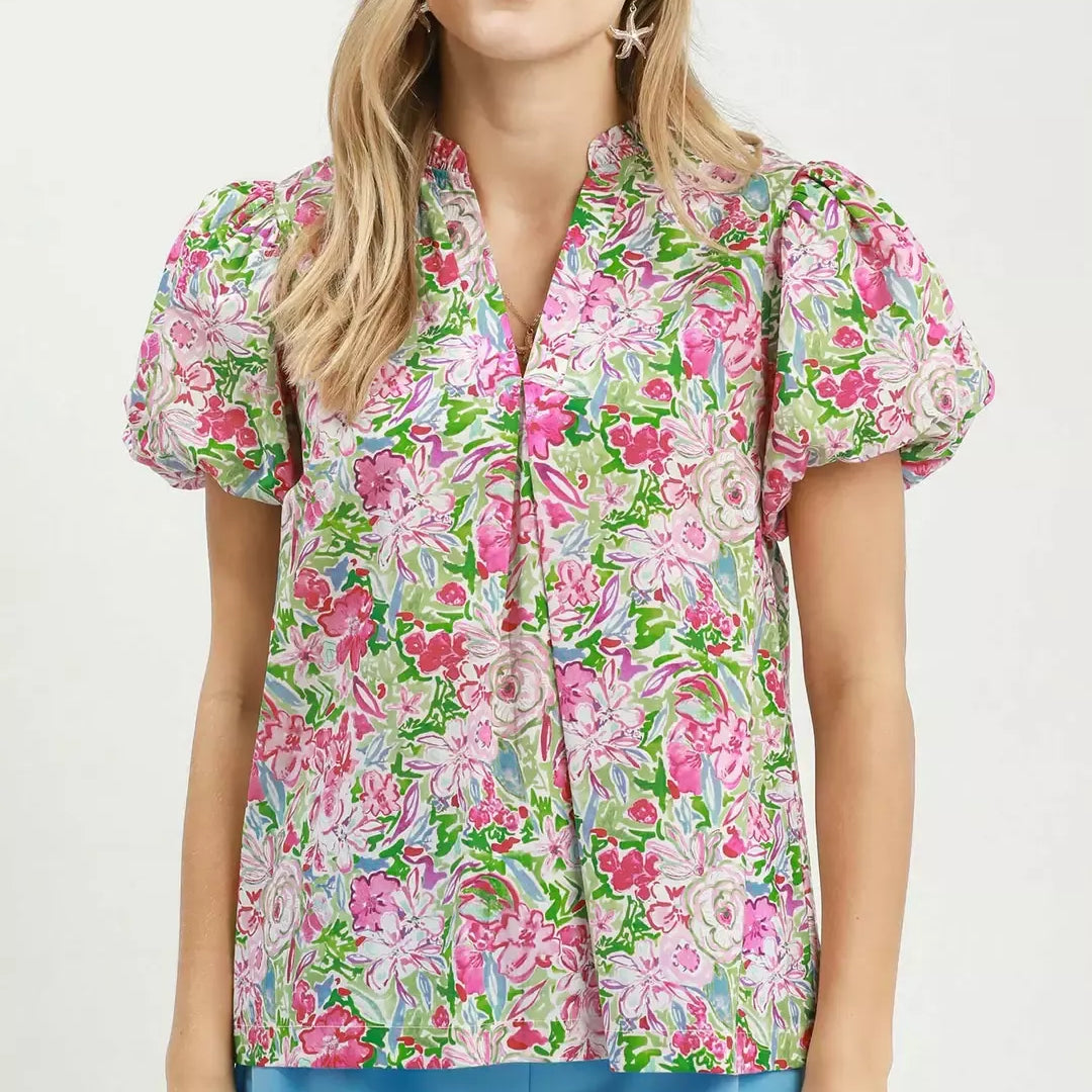 UMGEE Floral Puff Sleeve Blouse on Simply Obsessed