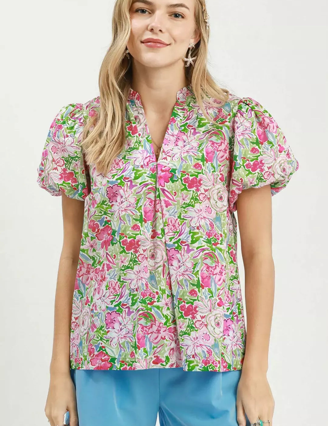 UMGEE Floral Puff Sleeve Blouse on Simply Obsessed