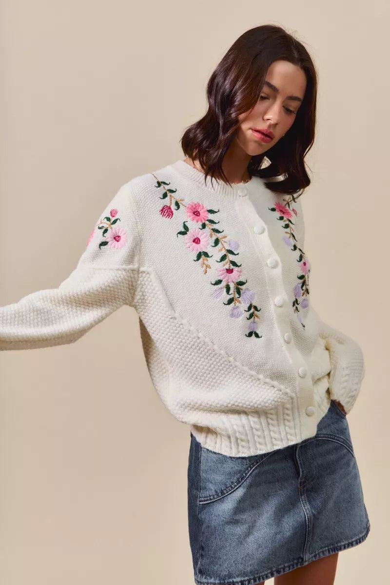 SO ME Floral Embroidered Coquette Sweater Cardigan on Simply Obsessed