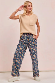 BiBi Washed Floral Print Wide Leg Jeans on Simply Obsessed