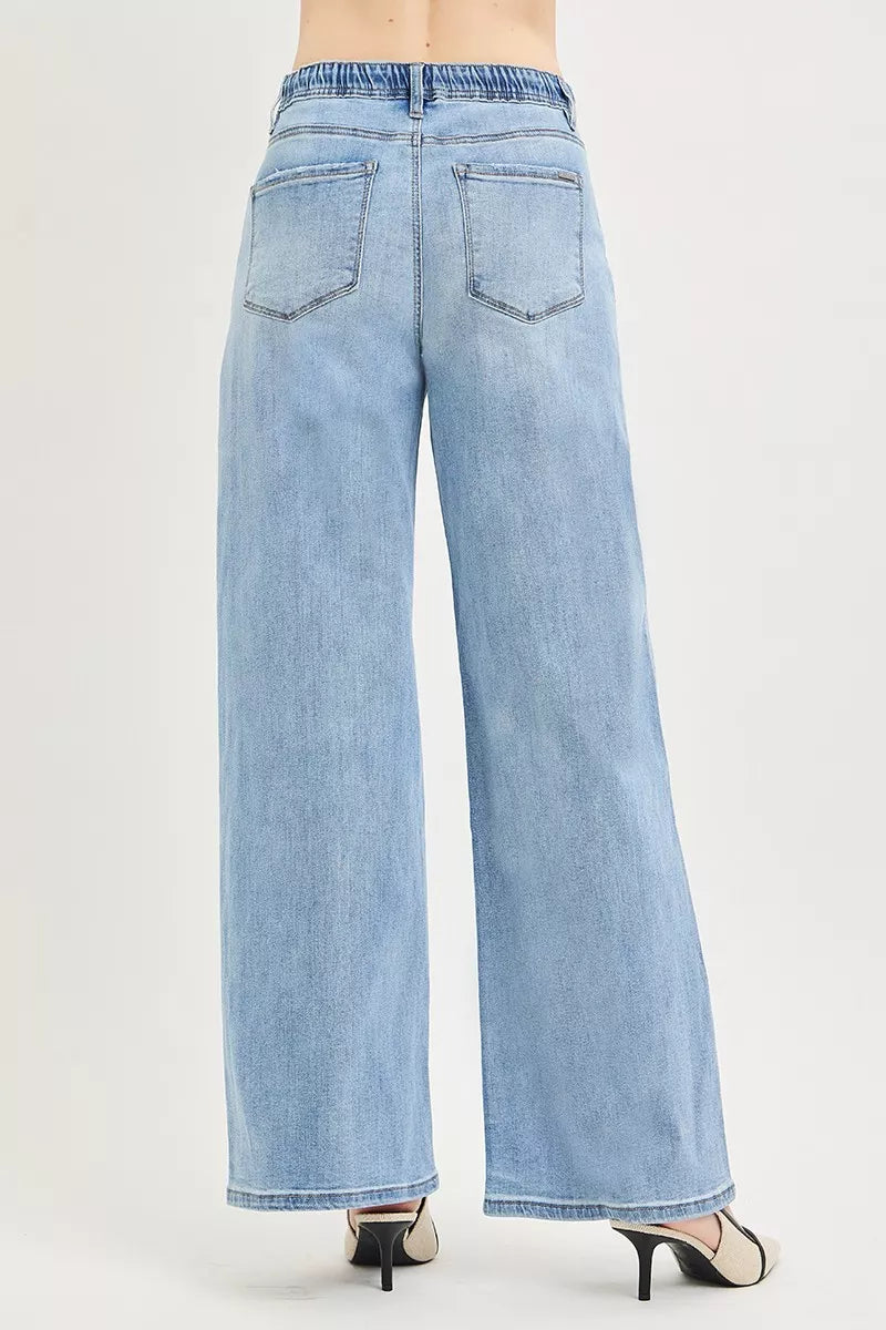 RISEN Elastic Band Slouchy Wide Jeans with Drawstring on Simply Obsessed
