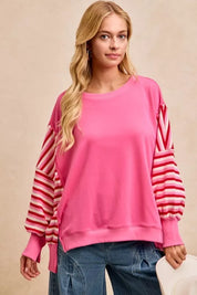 BIBI French Terry Stripe Combo Sweatshirt with Open Seam on Simply Obsessed