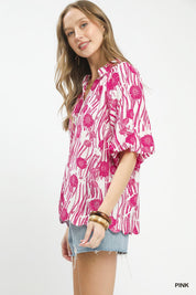UMGEE Floral Scalloped Edge Puff Sleeve Blouse with High-Low Curved Hem **DEBUT SALE** on Simply Obsessed