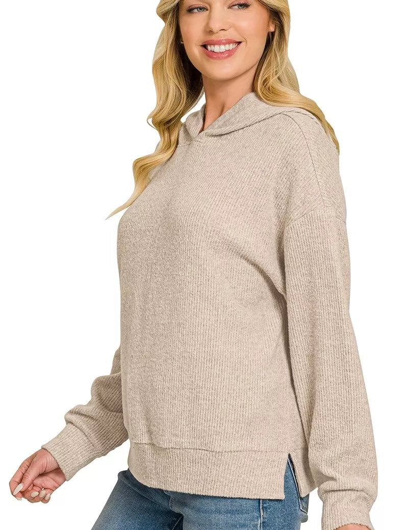 ZENANA Brushed Ribbed Hacci Hoodie Pullover on Simply Obsessed