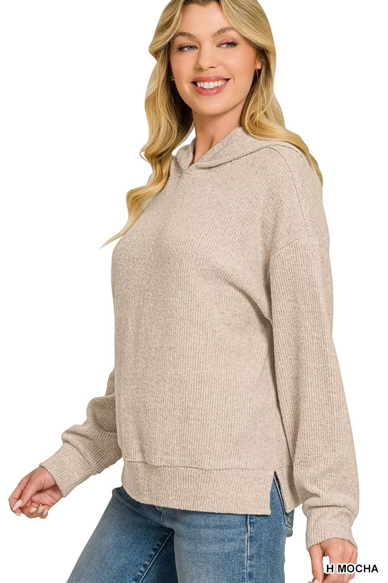ZENANA Brushed Ribbed Hacci Hoodie Pullover on Simply Obsessed