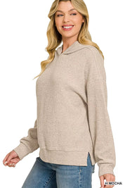 ZENANA Brushed Ribbed Hacci Hoodie Pullover on Simply Obsessed