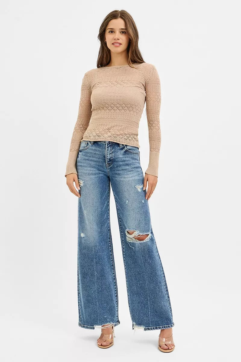 RISEN Tummy Control Mid Rise Fit Wide Jeans on Simply Obsessed