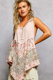 POL Round Neck Ribbed Tank with Woven Print Patch **Doorbuster** on Simply Obsessed