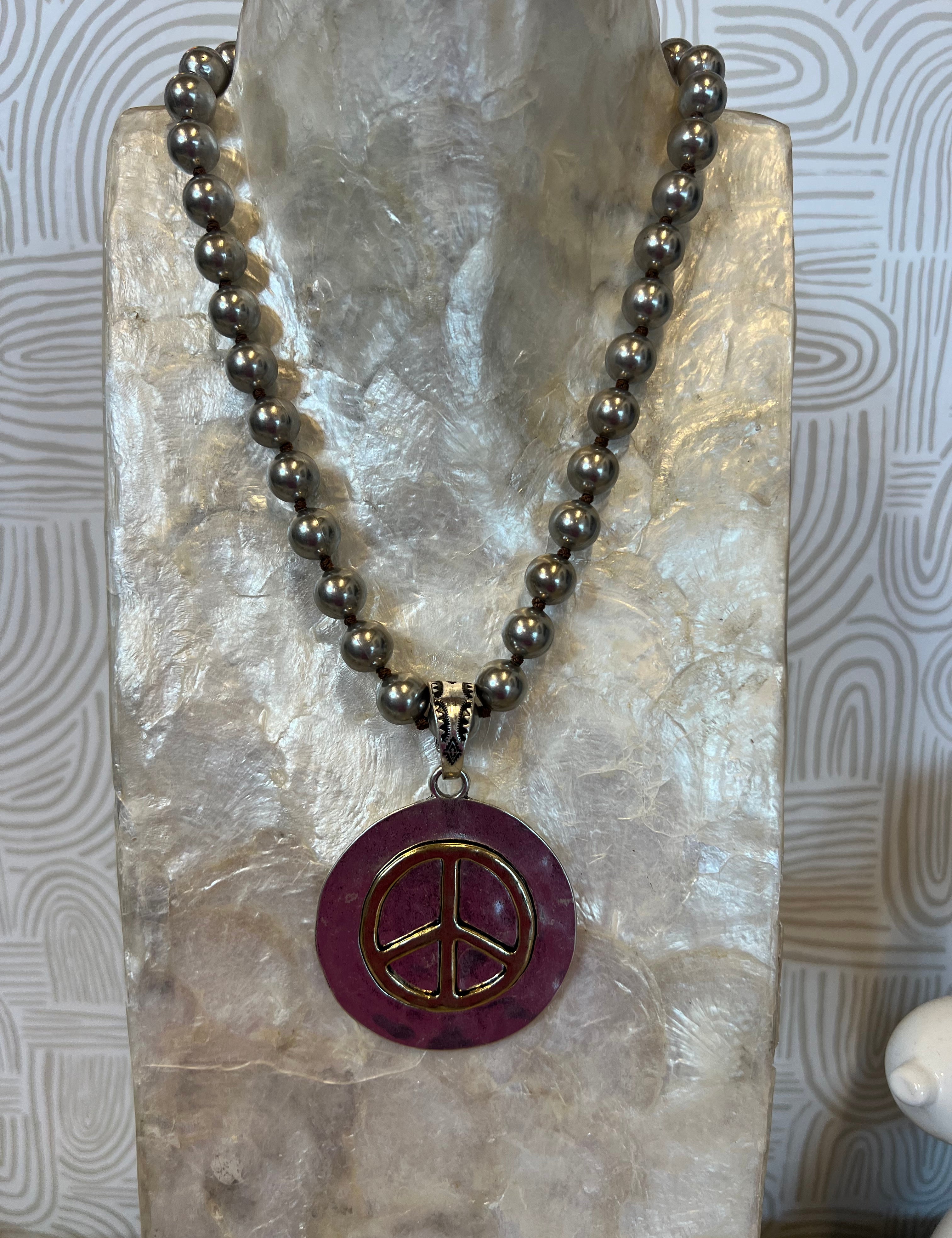 JEWELRY SALE Mixed Metal Peace Sign on Navajo Pearl Necklace on Simply Obsessed
