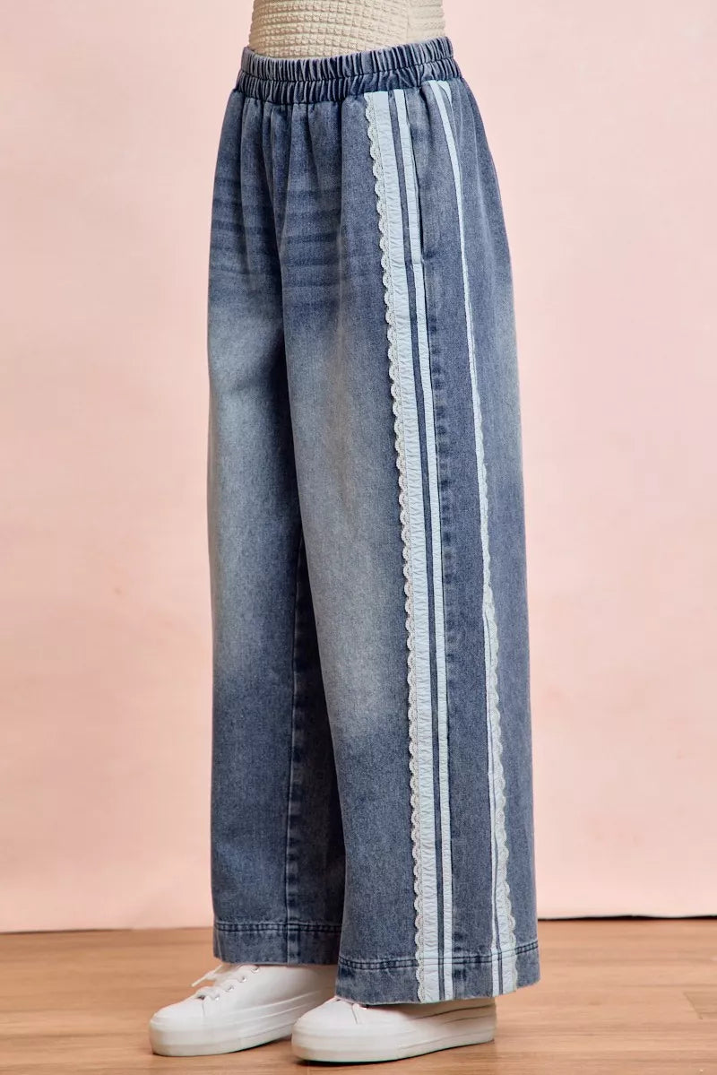 BIBI Washed Lace Contrast Sided Jeans on Simply Obsessed