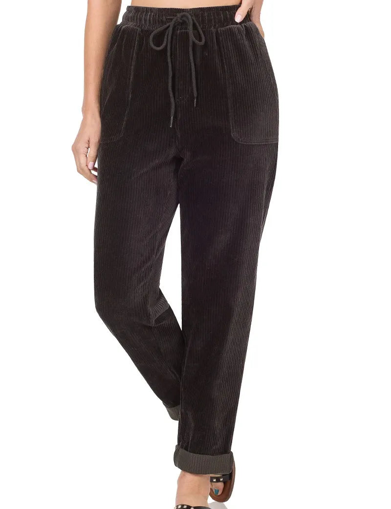 ZENANA Corduroy Drawstring Cuffed Pants on Simply Obsessed