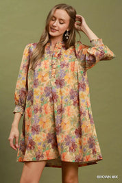 UMGEE Mix Floral Print Smocked Cuff Mini Dress on Simply Obsessed