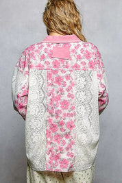 POL Floral Print Long Sleeve Lace Shirt with Front Pocket on Simply Obsessed