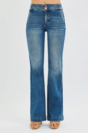 RISEN Full Size Tummy Control High Rise Bootcut Jeans with Double Button Waistband Plus Size on Simply Obsessed
