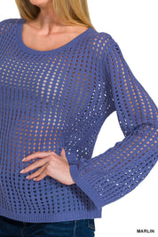 ZENANA Hollow Out Long Sleeve Sweater on Simply Obsessed