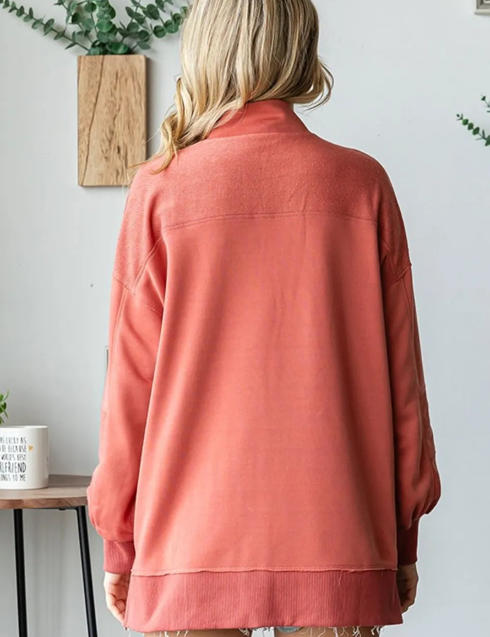 FIRST LOVE Grommet Split Neck Kangaroo Pocket Sweatshirt **FALL DEBUT SALE** on Simply Obsessed