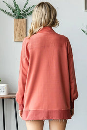 FIRST LOVE Grommet Split Neck Kangaroo Pocket Sweatshirt **FALL DEBUT SALE** on Simply Obsessed