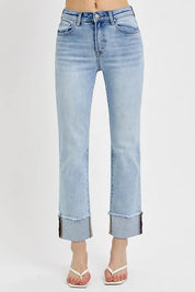 RISEN High Rise Straight Cuffed Relaxed Jeans on Simply Obsessed