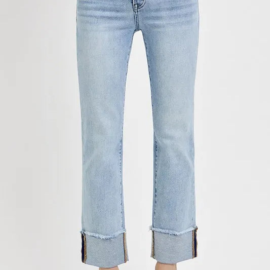 RISEN High Rise Straight Cuffed Relaxed Jeans on Simply Obsessed
