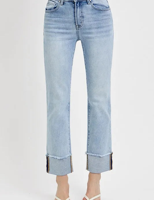 RISEN High Rise Straight Cuffed Relaxed Jeans on Simply Obsessed