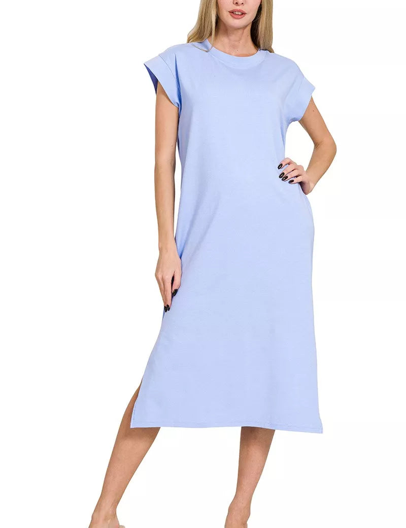 Zenana Round Neck Side Slit Midi Dress on Simply Obsessed